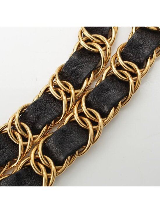 Chanel Leather Gold Plated No.5 Number Five Big Plate Chain Belt Black main image 6